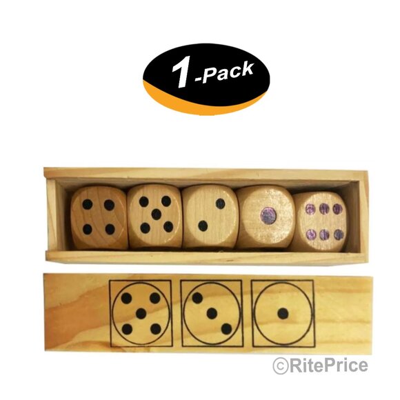 5Pcs/set Wooden D6 Dice Game Set with Handmade Storage Box, Party Toy (1 Pack) - Picture 1 of 8